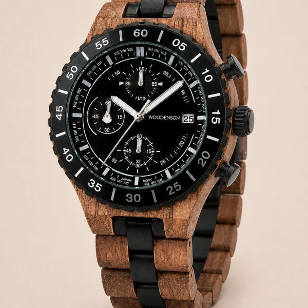 Norvik Onyx, reloj cronógrafo Woodenson de madera oscura y esfera negra