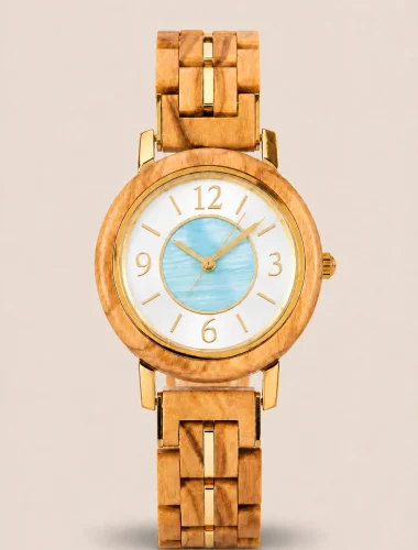 Elira Azure, reloj Woodenson de madera clara y esfera azul agua