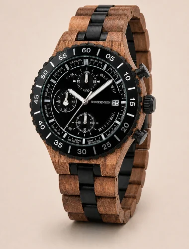 Norvik Onyx, reloj cronógrafo Woodenson de madera oscura y esfera negra