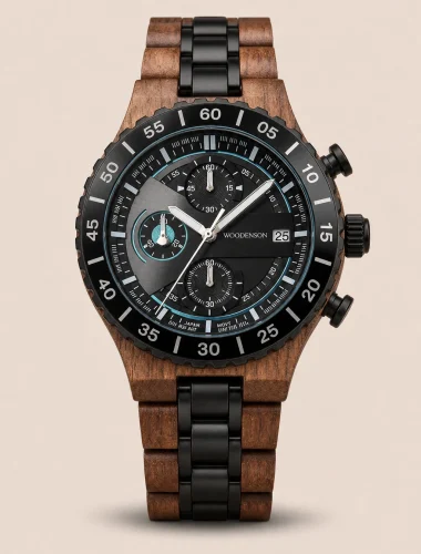 Norvik Walnut, reloj cronógrafo Woodenson de madera cálida y esfera negra